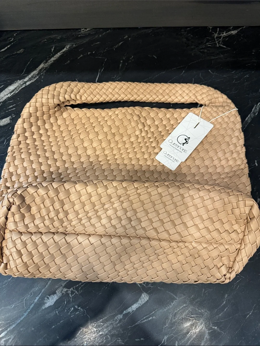 Woven Shoulder Hobo Bag in Beige - Picture 2 of 9